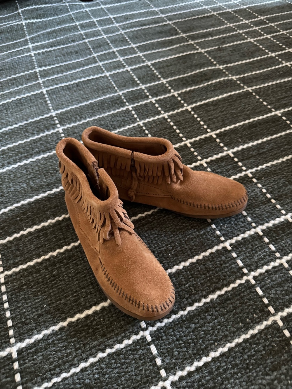 Minnetonka Kids Brown Suede Fringe Ankle Moccasins